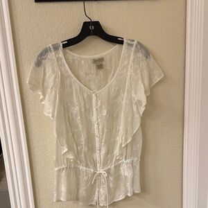 Lucky Brand Elegant White Sheer Blouse